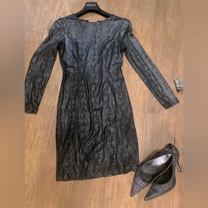 Long sleeve mini dress with metallic lace detailing